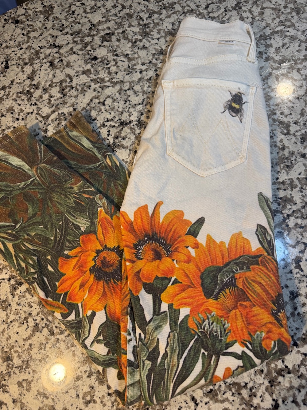Mother White Floral Sunflower High-Rise Jeans water for flowers sz 23 - Picture 8 of 10